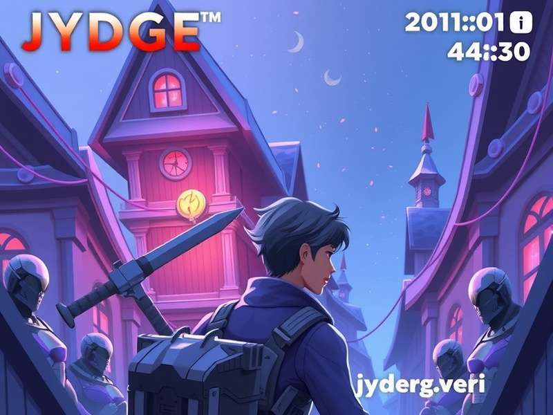 Cybernetic enforcer in a neon-lit cityscape