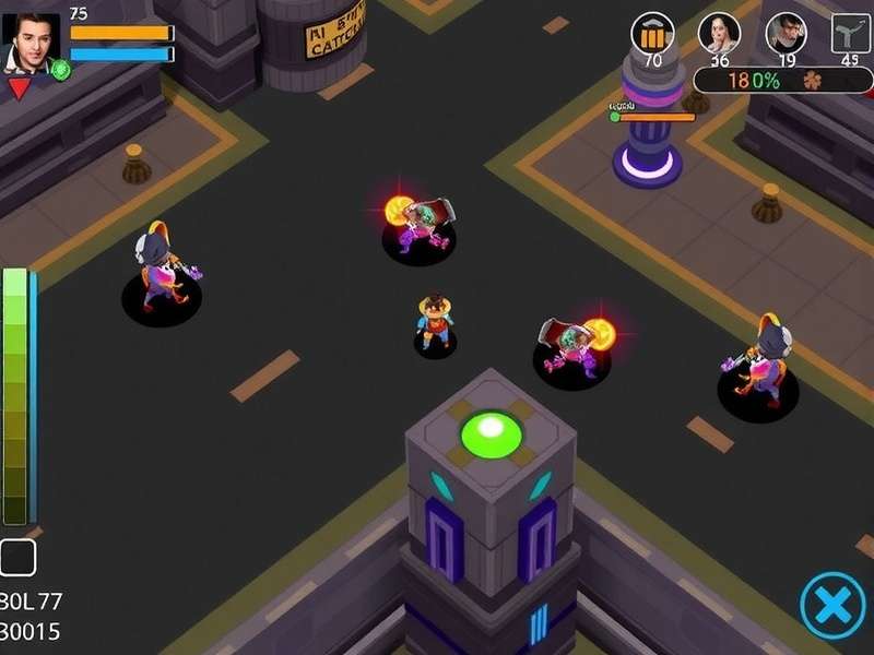 JYDGE game cyberpunk top-down shooter action scene with neon lights and explosions