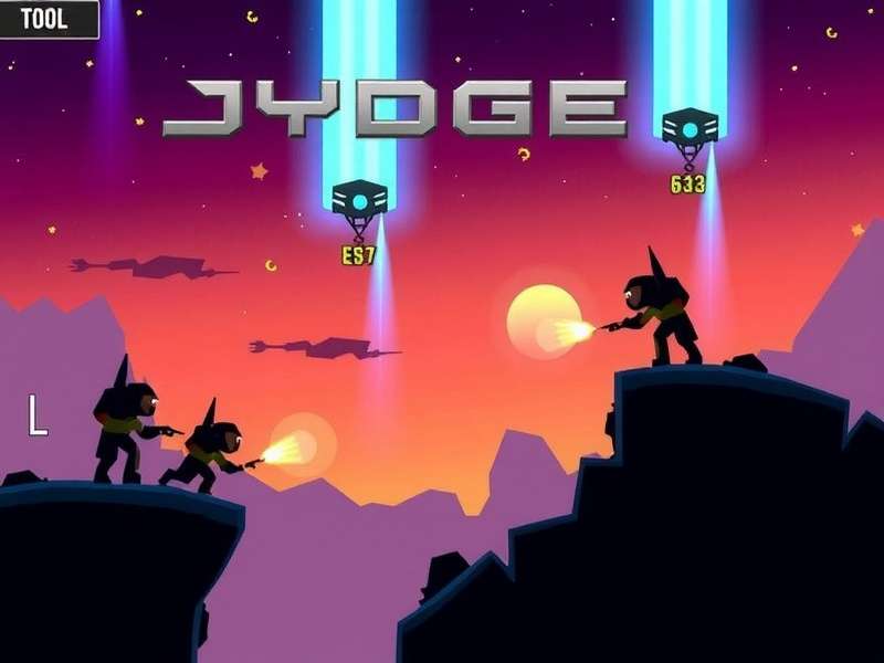 JYDGE game cover art showing a cyberpunk cityscape with the JYDGE protagonist in tactical armor